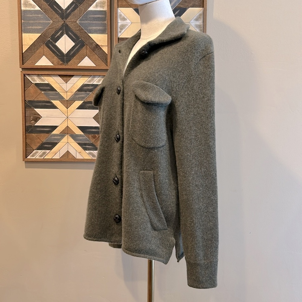 NakedCashmere Women’s Cashmere Cardigan Sweater Shacket Olive Green Heather XS - Picture 3 of 14